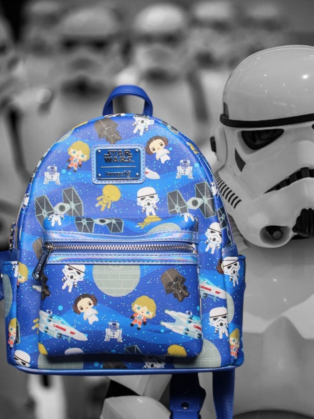 Star Wars Disney Parks Iridescent Loungefly Chibi Backpack Death X-Wing Leia